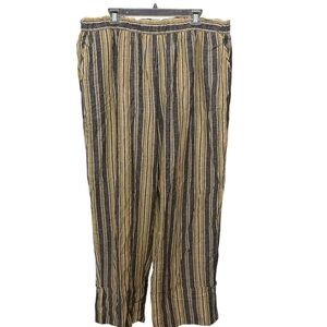 New Look Women's 100% Linen Black/Yellow Striped Wide Leg Pants w/Elastic Waist